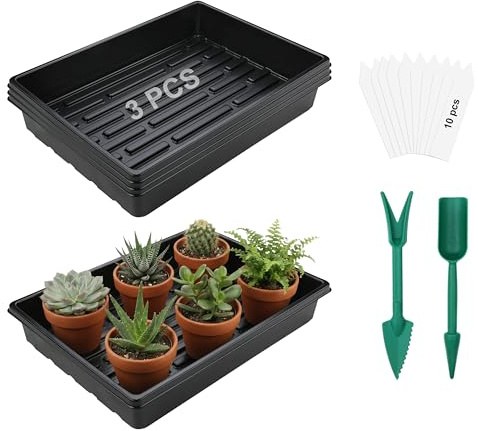 Chicpant 3 Pezzi Vassoi Semenzaio Germinazione Vassoio Coltivazione Senza Fori con Cartellini per Piante per Piante Vasi in Giardino Serra iIdroponica (3, 39 x 29 x 6.5cm)
