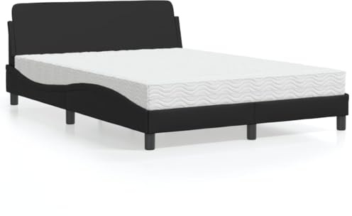 sephironlbb Dover säng med madrass, 140 x 190 cm, svart, konstläder, vågformsdesign, H2/H3, vändmadrass, för vilsam sömn