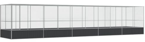 Mokuyary - Aviario con extensión plateada 1039x207x212 cm Acero, Aviario al aire libre jaula para pájaros, canarios, pinzas, periquitos ondulados, inseparables