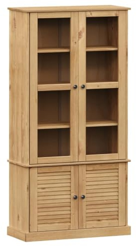 Favemtsl VIGO - Vetrina in legno di pino massiccio, 85 x 35 x 170 cm, con finitura a cera di miele e design a persiana, armadio in legno con spazio per soggiorno, sala da pranzo
