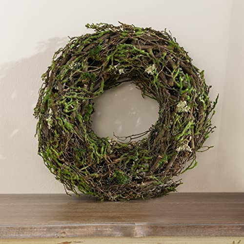 Dekoleidenschaft großer Dekokranz Moos Ø 40 cm aus Reisig, Naturmaterialien und Moos, Türkranz für Drinnen & Draußen, Wandkranz, Deko Kranz, Tischkranz, Naturkranz, DIY Bastelkranz, Reisigkranz