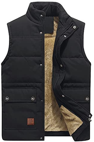 KEFITEVD Fleeceweste Herren Winterjacke Thermo Weste Anglerweste Steppjacke Outdoor Safari Weste Warme Übergangsjacke Schwarz L