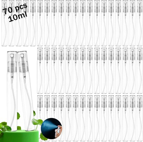 Csdtylh Mini Spray Bottles 70PCS 10ML Clear Glass Perfume Bottles Refillable Fine Mist Spray Bottles Empty Fragrance Sample Spray Containers Cosmetics Atomizer for Cleaning,Travel,Essential Oils