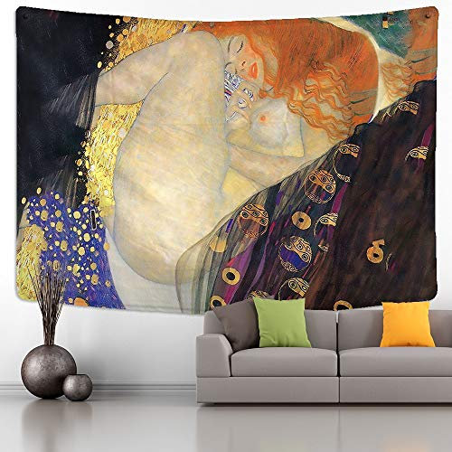 AQHYCJT Gustav Klimt Peinture À L'huile Tapisserie Tenture Murale Baiser D'or Art Abstrait Décoration Polyester Couverture Tapis De Yoga Maison Chambre Art Personnaliser (L) 230×(H) 180CM G