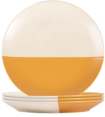 Nicola Spring Stoneware Dinner Plates - 20.5cm - Mustard - Pack of 4 - Ceramic Flecked Two Tone Plates Tableware Dishwasher & Microwave Safe Crockery for Starters, Sides, Mains & Desserts