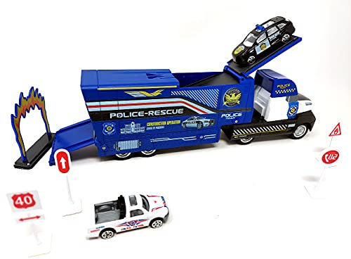 Brigamo 【𝙋𝙧𝙞𝙢𝙚 𝘿𝙚𝙖𝙡】 Polizeiauto LKW Auto Spielzeug Set mit Truck, Spielzeugautos und Startrampe