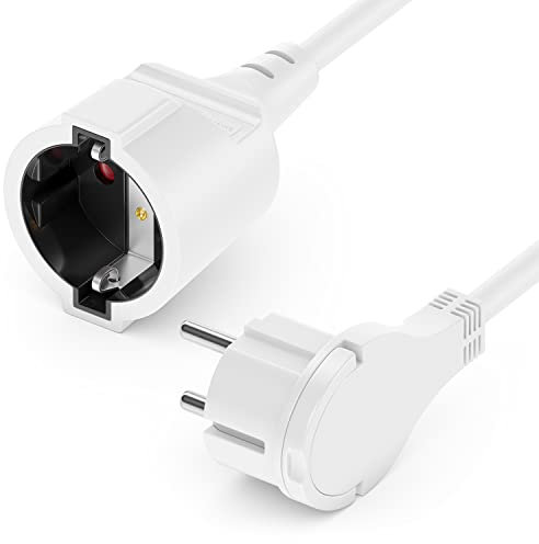 deleyCON 3,0m Stromkabel Verlängerungskabel mit Flachstecker Schutzkontakt Strom Kabel Verlängerung 3680W Haushalt Büro Multimedia Weiß