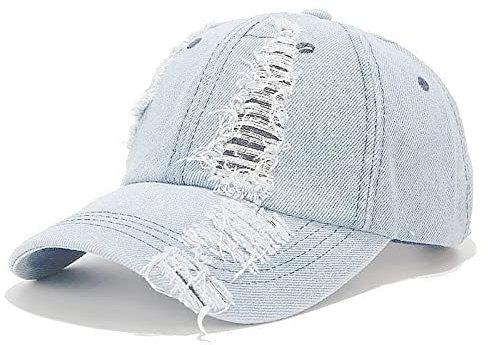 XYIYI Denim Hell Blau Vintage Basecap Verstellbare Distressed Washed Baseball Kappe für Damen Herren