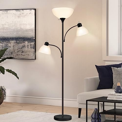 Luvkczc Floor Lamps for Living Room, 72 Tall Torchiere Floor Lamp with 8W Adjustable Reading Lights, Industrial Lamps for Living Room, Bedroom, Office, Black Tree Floor Lamp【3 Bulbs Included】