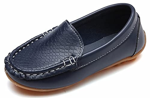 Yeeteepot Mocasines de Cuero para Niños Chicos Chicas Moda Loafers Casual Barco Zapatos Planos Antideslizantes Oxfords Comodidad Zapatos para Caminar, Azul Oscuro 29 EU = 30 CN