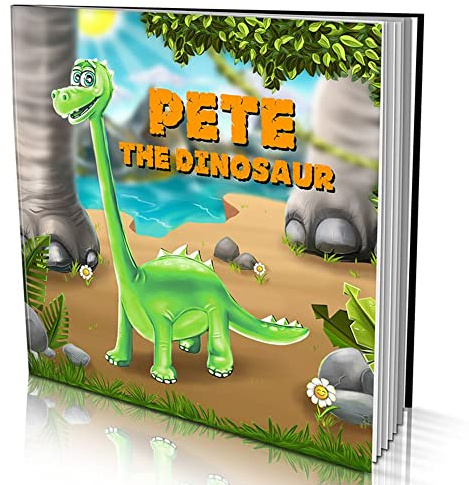 Personalised Story Book by Dinkleboo -The Dinosaur - for Kids Aged 0 to 8 Years Old - A Story About Your Child Going on an Adventure to find a New Dinosaur Friend - Smooth, Matte Finish. Soft Cover