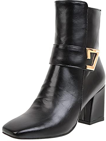 Lroey Reoly Bottines à Talon Bloc Femme, Bottes Habillées Talons Hauts Bout Carré Bottines Facile Zip, Taille 32-48