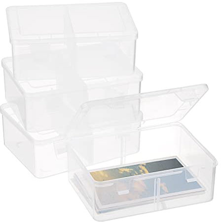 BSTKEY Pack of 4 Plastic Photo Storage Boxes Index Card Holder, Clear 4 x 6 Inch Photo Case Card Organizer Holder with Lattice Insert for Photos, Craft Keepers, Index Cards