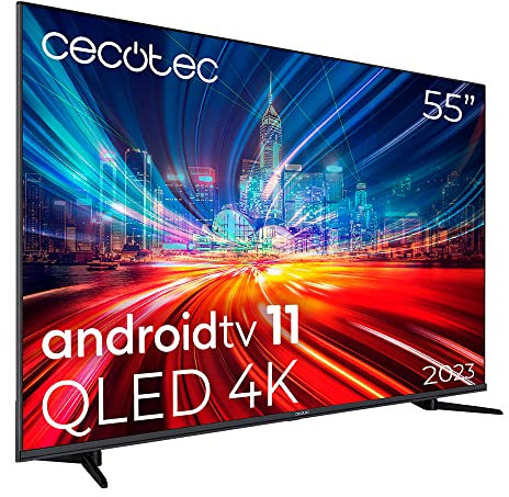 Cecotec TV QLED 55 Smart TV V1+ Serie Vqu11055+ S. 4K UHD, Android 11, Frameles Design, MEMC, Dolby Vision e Atmos, Subwofer, HDR10, Modello 2023