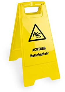 Hypafol Achtung! Rutschgefahr Warnschild | gelber Aufsteller zur Warnung vor nassen Böden | Einsetzbar in Hotels, Bürogebäude, Werkstatt, sowohl Innen- und Außenbereich | Beidseitig beschriftet