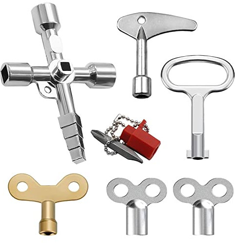 HKQP 6 Piezas Llave Cruzada Universal Multifuncional, Llave Triangular Válvula Llave Utilidad Multifuncional 4-Puntas Agujero Cuadrado Grifo Llave para Radiadores Ascensor Contadores Agua Gas