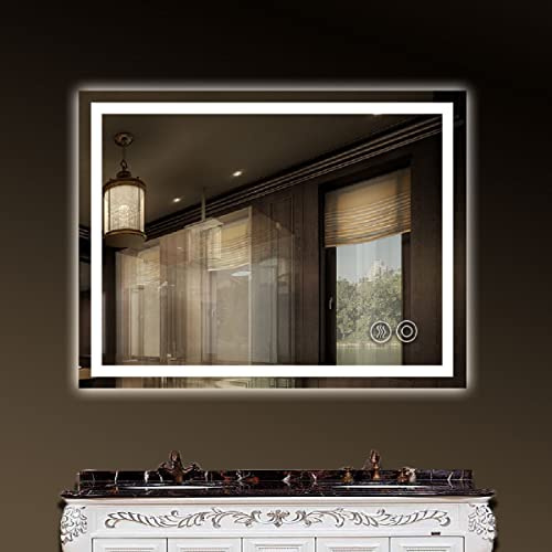 Panana Miroir de salle de bain étanche LED éclairé - Touche/Désembuage/Éclairage dégradé - Miroir mural anti-buée (Rectangle 60 cm * 100 cm)