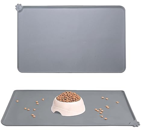 ATBUSS 1 Tapis d'alimentation Gris pour Animaux De Compagnie (48 Cm * 30 Cm), Tapis De Nourriture pour Animaux De Compagnie, Plateau De Bol pour Animaux De Compagnie