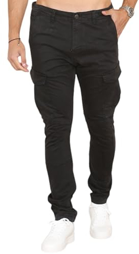 Soroor Cargo Trousers for Men UK, Slim Fit Tapered Cargo Pants Mens, Combat Trousers for Men UK for Work & Utility, Mens Cargos | Black - 32L 30W | Sateen Stretch Cotton Cargos