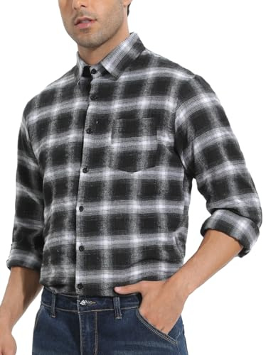 Chemisier Carreaux Coton Homme Chemise Bûcheron Western Veste à Carreaux en Flanelle T Shirt Manches Longues Casual Décontractée Classique Retro Ecossaise Gilet Blouse Noir L