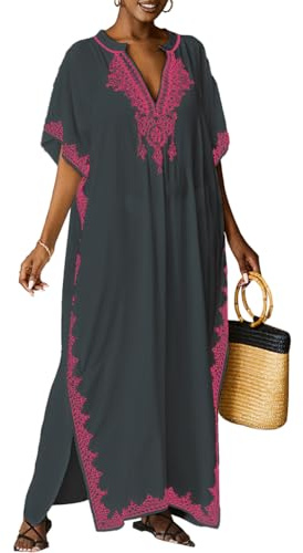 Bsubseach Strandkläder för dam, lång turkisk kaftan, strandöverdrag och strandklänning, one size