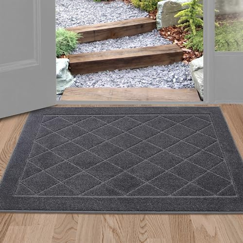 BEQHAUSE Dirt Trapper Door Mat 24 x 36, Doormat Non-Slip Entryway Rugs Washable, Dog Door Mat Stain Resistant and Absorbent Welcome Floor Mat for Front Back Door, Mud Wet Shoes & Paws, Dark Grey