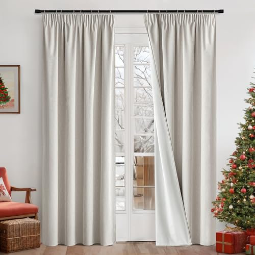 MIULEE 100% Blickdichte Vorhänge mit Kräuselband Leinenoptik, Verdunkelungsvorhang Gardinen Thermovorhang Kälteschutz Fenster Wohnzimmer Modern Schlafzimmer Balkontür, 2er Set,140X260CM, Natur