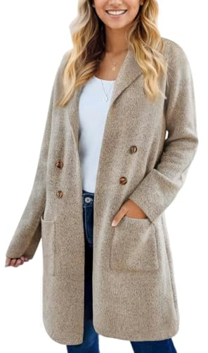 CiCiBird Women Fall Winter Long Cardigan Sweater Trendy Knit Jacket Coat Dressy Blazer Coatigan Khaki M