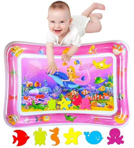 SUNSHINEMALL Vattenlekmatta för Baby, BPA-fri 66×50CM, Vattenlekmatta för Baby, Sensoriskt Leksaker, Krabbelmatta för Baby, 3 6 9 Månader, Tummy Time Leksaker, Vattenlekmatta (Rosa Sjöjungfru)