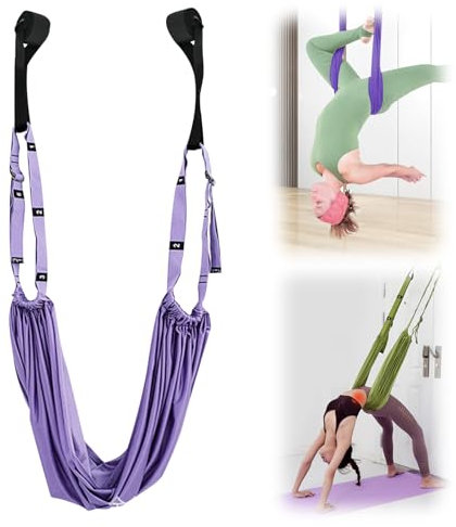 2024 Neu Aerial Yogatuch Yoga, Skeadex Aerial Yoga Seil Gegen Rückenschmerzen, Hochelastischer Stretching Strap, Yogagurt Beinstretcher für Reha Pilates Ballett Cheerleading, Kann 150kg Tragen (Lila)