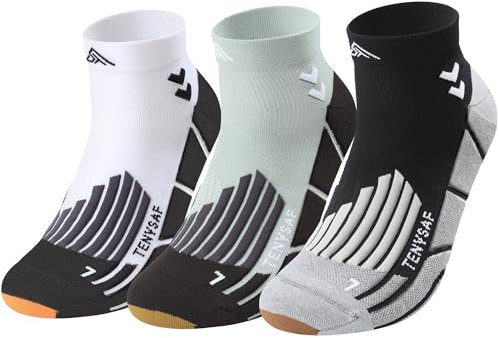 Lounwee Kompressions Laufsocken für Herren Damen: Sportsocken mit Polsterung, 3er-Pack für Arbeit, Wandern und Basketball Knöchelsocken