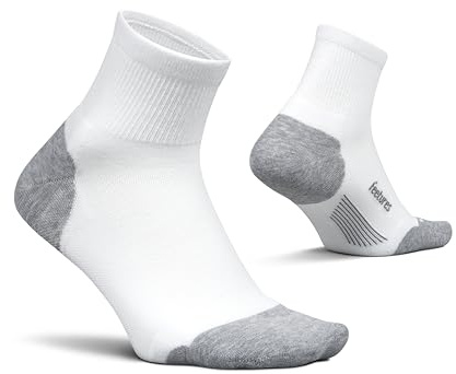 Feetures Elite Max Cushion Quarter Sock- Athletic Running Socks for Men & Women, Targeted Compression, Moisture Wicking - White, Medium (1 Pair)