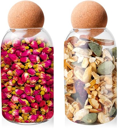 PORFOYO 2 Pcs Boîtes de Conservation En Verre, avec Bouchon En Liège, Bocaux En Verre, Bocaux Rangement Cuisine, 800ml, pour Aliments En Sucre Et Café - Pour Pâtes, Riz, Farine, Avoine, Noix, Thé