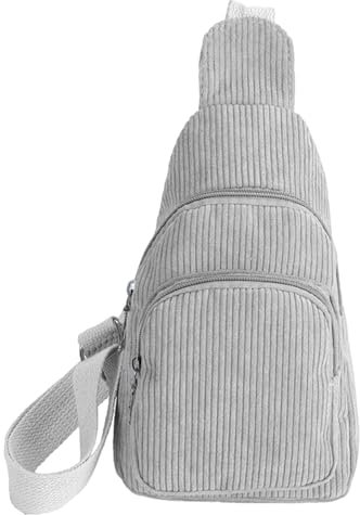 GUSXPPD Crossbody Damen, Klein Brusttasche, Cord Sling Bag, Vielseitige Brusttasche mit Verstellbarem Schultergurt für Outdoor Sport Reise Laufen Schule Einkaufen Spazierengehen (Grau)