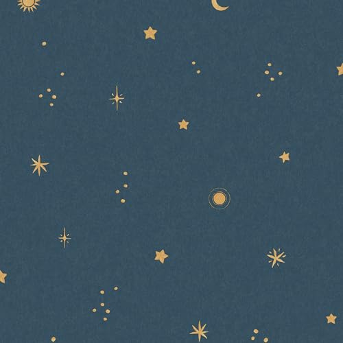 Grandeco Dudley Night Sky Stars Nursery Textured Wallpaper, Blue