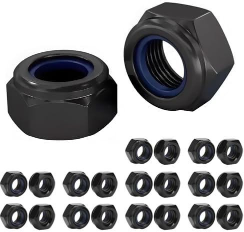 20 Pcs M6 Black Nyloc Nuts, 304 Stainless Steel Hex Locking Nut with Nylon Insert, Anti-Loosening Hexagon Nuts, Self-Locking Screw-in Nut for Bolts & Screws