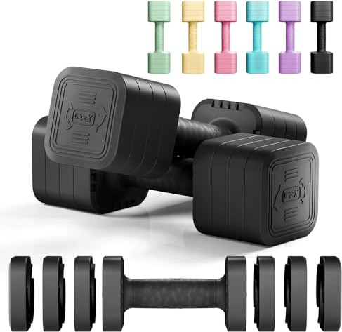 Dripex Adjustable Dumbbells Weight Set 2.5kg 5kg 10kg Dumbbell Pair, 4-in-1 Weight Dumbbells Set Women Men with Non-Slip Handle Home Gym Fitness-5kgX2
