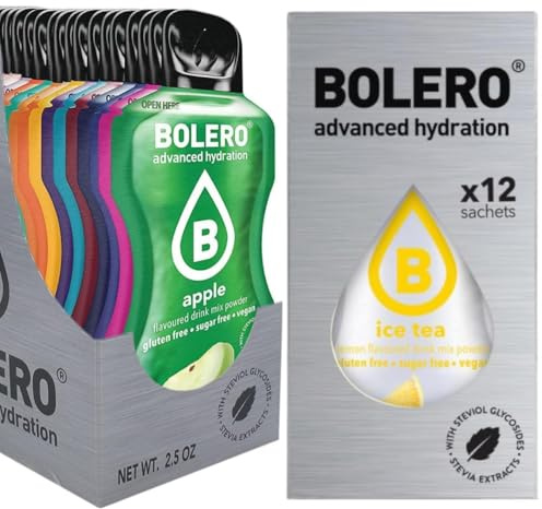 Set Bolero Drink 36 Bustine da 3 Grammi Zero Zuccheri e Calorie | Preparato Polvere Solubile Per Bevanda in Acqua | 24 Gusti Misti + 12 Ice Tea Limone | Ideale per Dieta, Sport e Idratazione Sana.