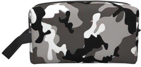 ack - Organizador portátil de maquillaje con estampado de camuflaje gris y blanco