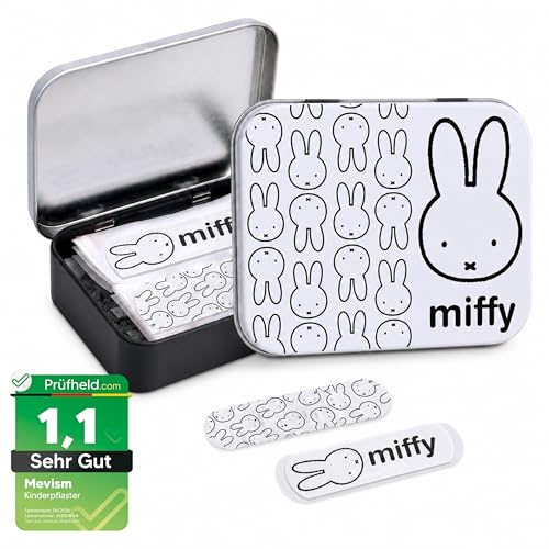 Miffy Kids Bandages – Licensed Product – Metal Case with 24 Bandages – Cute Design Storage Box for Children – Portable First Aid Kit for Backpack & Purse