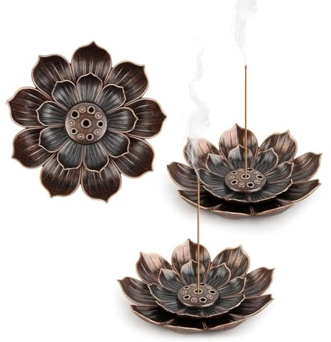ZORVYN 3 Pezzi Porta Incenso Lotus con 6 Fori, Bruciatore per Coni e Bastoncini di Incenso, Decorazione Elegante per Yoga, Meditazione e Casa