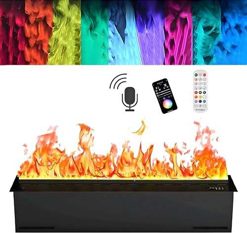 Vattenförstoftade eldstäder, elektrisk eldstad med vattenånga, flerfärgad LED-eldstad med 3D-flameffekt, automatisk vattenpåfyllning, app-/fjärr-/pekkontroll voicecontrol-120cm
