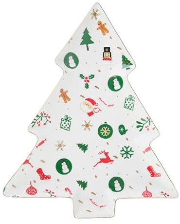 Villa Altachiara Piatto da Portata a Forma di Albero di Natale in Porcellana New Bone China 24x29 cm – Piatto Natalizio Decorato, Idea Regalo Elegante per la Tavola delle Feste