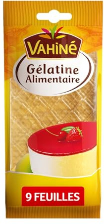 VAHINE Gélatine Alimentaire en Feuilles Qualité Fine Or 200-225 Bloom, 9 Feuilles pour 17g, Origine Porcine, Panna Cotta Mousse Bavarois - Lot de 4