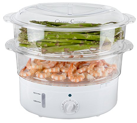 Vegetable Steamer Rice Cooker- 6.3 Quart Electric Steam Appliance with Timer for Healthy Fish, Eggs, Vegetables, Rice, Baby Food by Classic Cuisine, 11D x 11W x 12.25H