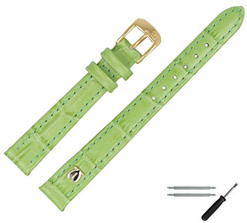MARBURGER Uhrenarmband 12mm Leder Gruen Gold Alligator Prägung Mit Naht - Montage Set 5281262000220