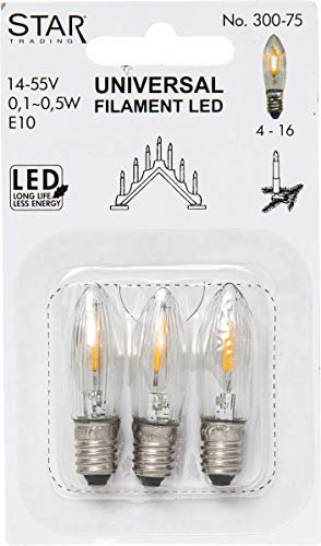 Star 300-75 - Lampadina a LED E10, 3 lm, 0,1-0,5 W, luce bianca calda, 3 pezzi, 2100 K, 300-75