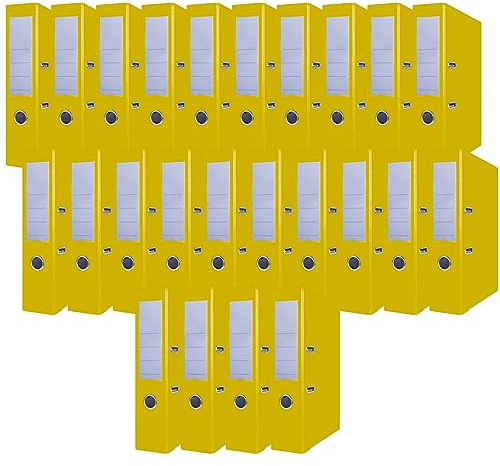 OFFICE PRODUCTS 24er Pack Ordner Gelb A4/75 mm/Papier Pappe/Kunststoffbezug PP Schlitzordner Büroordner Pappordner Aktenordner Metall Kantenschutz