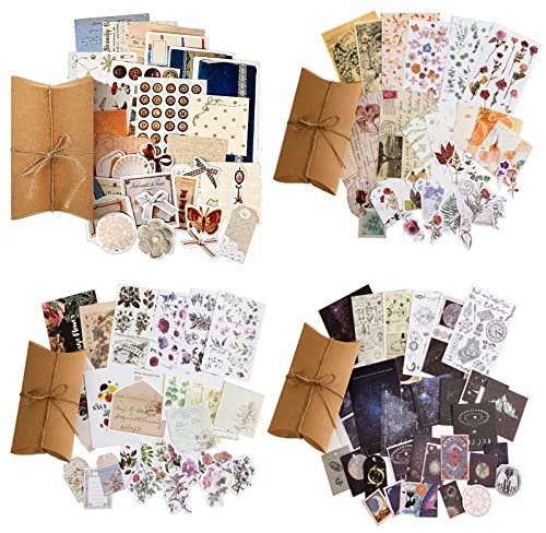 120 Stück Vintage Scrapbooking Sticker Set, 4 Set Aufkleber Vintage Sticker Retro, Retro Aufkleber für Fotobuch, Sammelalbum,DIY Fotoalbum,Tagebuch Notizbuch