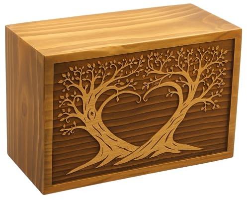 Wooden Cremation Urn for Human Ashes – Large Handcrafted Rosewood Memorial Urn Box with Twin Tree Heart Engraving | 250 Cu in Funeral Urn for Ashes | Secure Screw Closure | Decorative Memorial Box